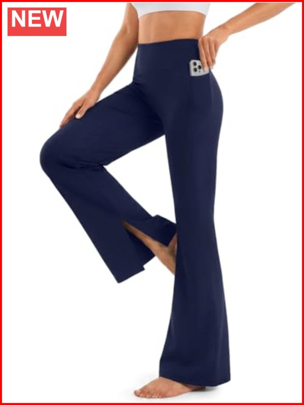 Split Hem Flare Leggings with Pockets High Waist Tummy Control Yoga Pants